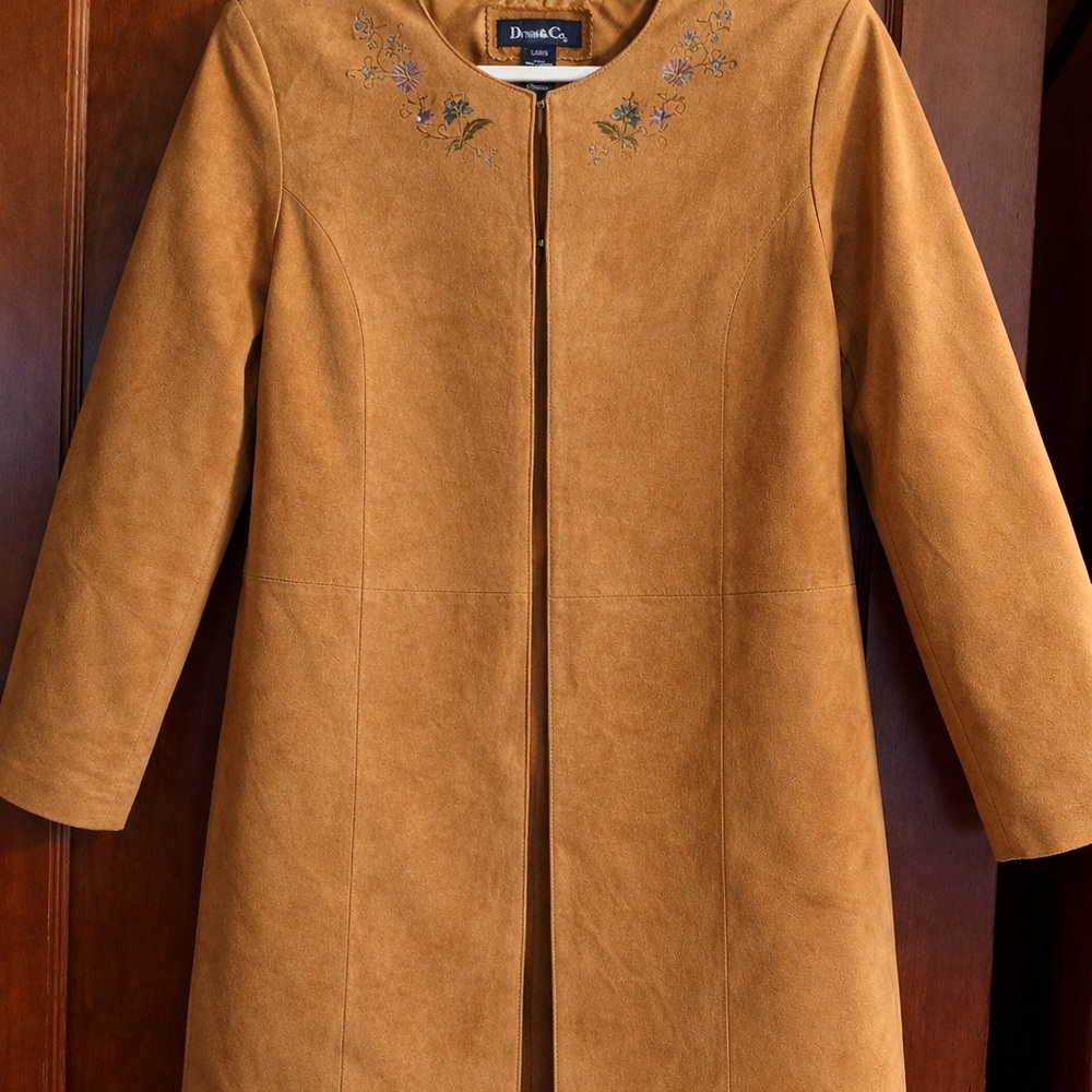 Denim&Co Tan Trench Coat with Embroidery